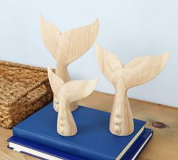 Handcrafted Wooden Carved Whale Tails, Set of 3