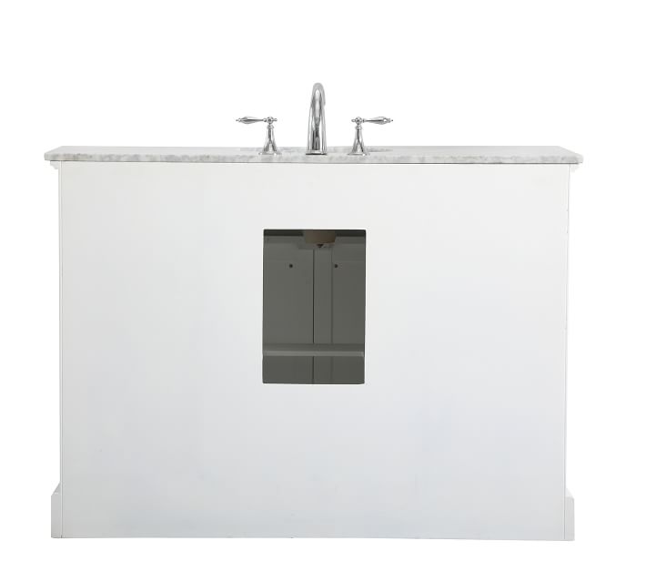 Back or rear view of vanity with cutout or access opening
