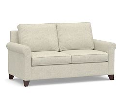 OPEN BOX: Cameron Roll Arm Upholstered Loveseat 75", Polyester Wrapped Cushions, Performance Heathered Basketweave Alabaster White