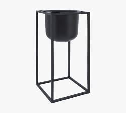Raegan Black Round Planters on Stand - Set of 2