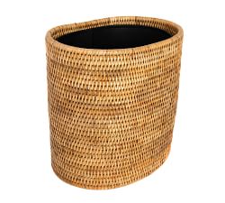 Tava Handwoven Rattan Oval Wastebasket with Metal Liner