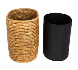 Tava Handwoven Rattan Oval Wastebasket with Metal Liner