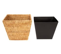 Tava Handwoven Rattan Tapered Waste Basket with Metal Insert