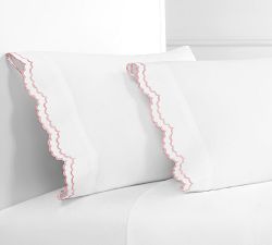 Maci Double Scalloped Percale Embroidered Pillowcase - Set Of 2