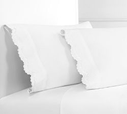 Maci Double Scalloped Percale Embroidered Pillowcase - Set Of 2