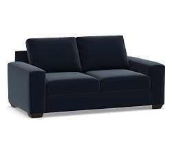 OPEN BOX: Big Sur Square Arm Upholstered Loveseat 76", Down Blend Wrapped Cushions, Performance Plush Velvet Navy
