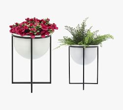Vanessa White Metal Planters with Black Stand - Set of 2