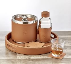 Open Box: French Handcrafted Leather Ice Bucket with Tongs