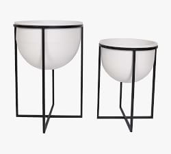 Vanessa White Metal Planters with Black Stand - Set of 2