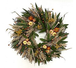 Fresh Strawflowers &amp; Wheat Wreath & Garland