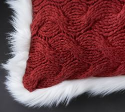 Button Knit Faux Fur Trim Pillow Cover