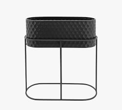 Reina Black Metal Oval Planters on Stand - Set of 2