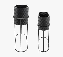 Reina Black Metal Oval Planters on Stand - Set of 2