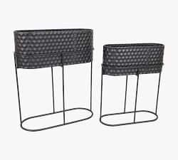 Reina Black Metal Oval Planters on Stand - Set of 2