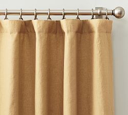 Open Box: Belgian Flax Linen Blackout Curtain, 100"W x 120"L - Harvest Gold