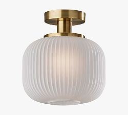 Nausica Frosted Ribbed Glass Flushmount, Antique Brass