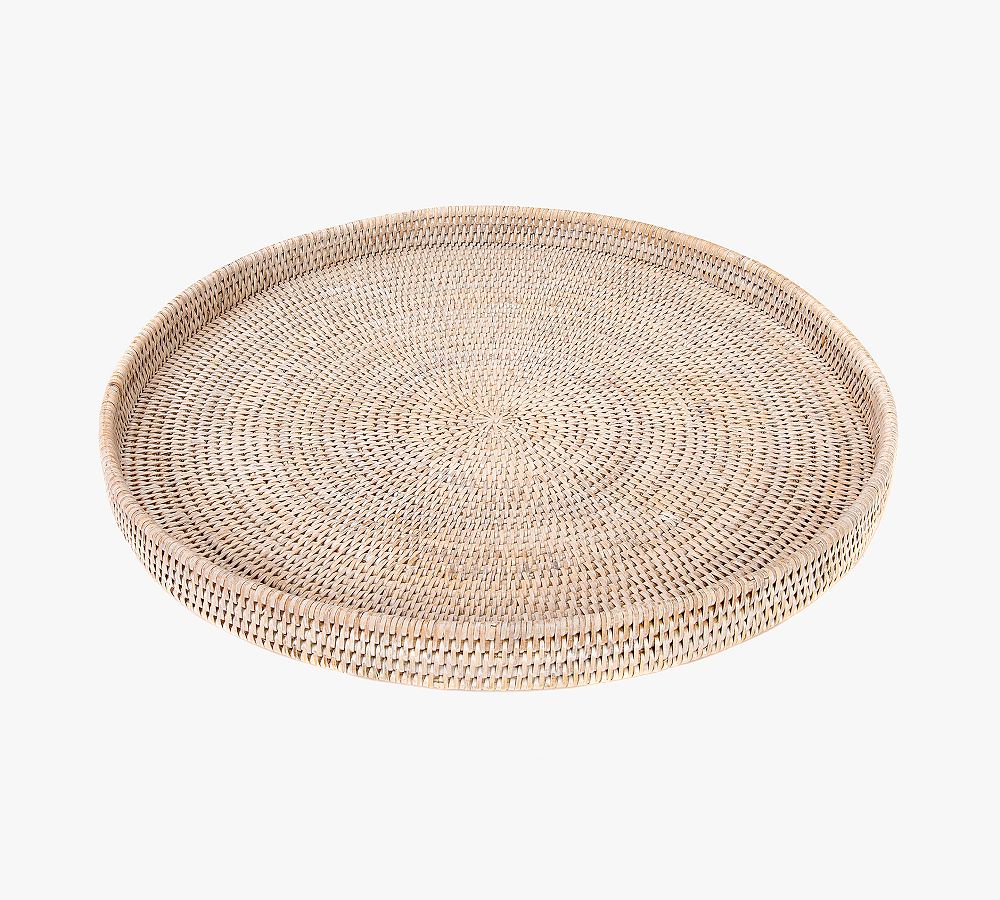 Tava Handwoven Rattan Round Serving Tray - 19" Diam., White Wash