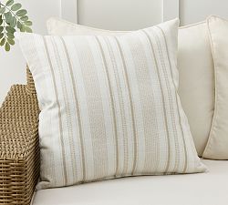Open Box: Celine Striped Outdoor Performance Pillow, 24&quot; - Parchment