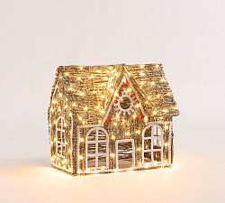 Open Box: Lit Rattan Gingerbread Collection, Short House (23&quot;H) - Brown/Red