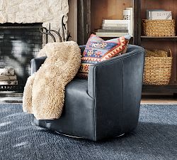 Open Box: Baldwin Leather Swivel Chair - Keystone Navy