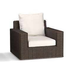 Open Box: Torrey Wicker Square Arm Swivel Outdoor Lounge Chair with Cushion, Individual - Espresso