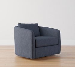 Open Box: Remmy Upholstered Swivel Armchair, Polyester Wrapped Cushions - Performance Heathered Tweed Indigo