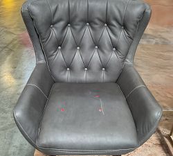 Open Box: Wells Leather Armchair, Polyester Wrapped Cushions - Mason Pebble Graphite, Drifted Black Legs