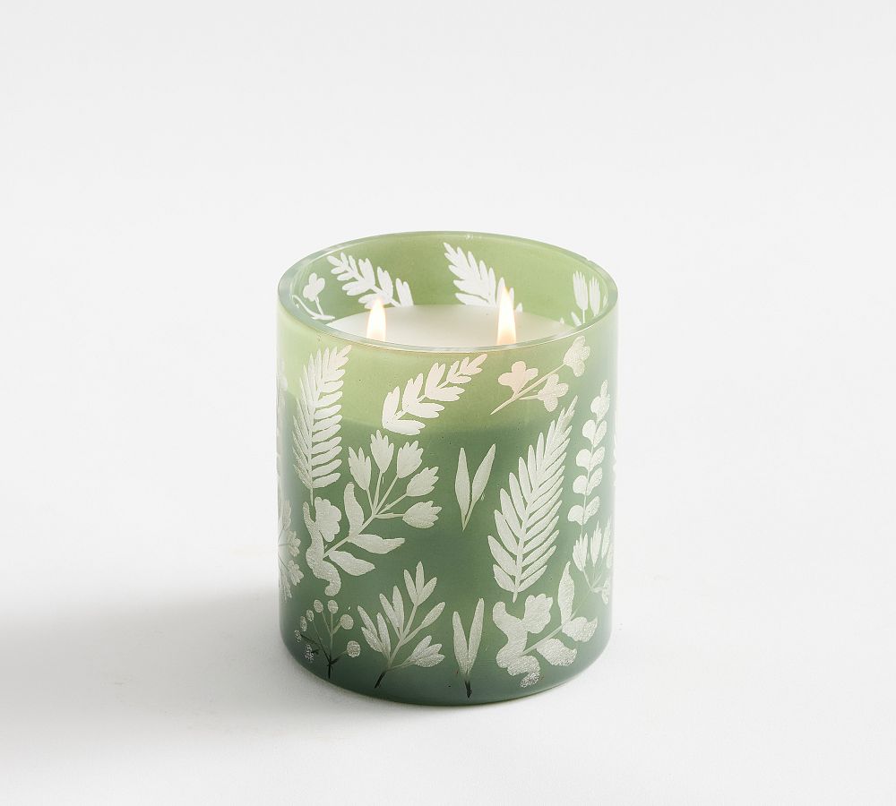 Etched Botanical Candle - Fig Grove & Thyme - Sage Green, Small