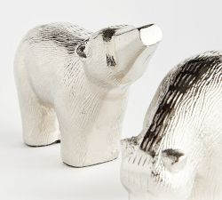 Handcrafted Silver Koda Polar Bears, Set of 2