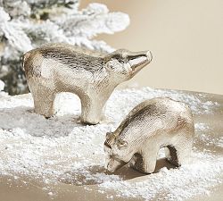 Handcrafted Silver Koda Polar Bears, Set of 2