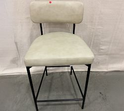Open Box: Maison Leather Counter Stool (24&quot;) - Statesville Pebble, Antique Bronze Legs