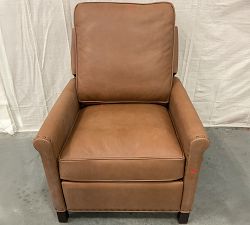 Open Box: Tyler Roll Arm Leather Manual Tall Recliner with Nailheads, Individual, 41&quot; - Aviator Umber, Espresso Legs
