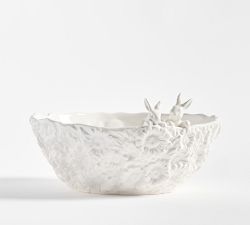 Floral Bunny Stoneware Serving Bowl