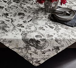 Skull Toile Embroidered Cotton Table Throw