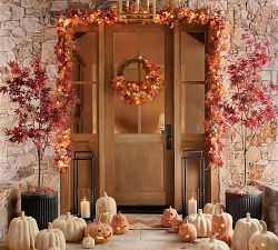 Faux Lit Harvest Wreath &amp; Garland