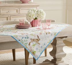 Bunny Embroidered Cotton Table Throw