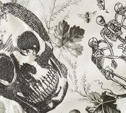 Skull Toile Embroidered Cotton Table Throw