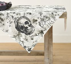 Skull Toile Embroidered Cotton Table Throw