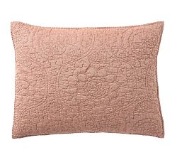 Open Box: Belgian Flax Linen Floral Stitch Quilted Sham, Standard, Set of 2 - Brick