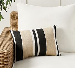 Open Box: Sunbrella&#174; Ziva Striped Outdoor Lumbar Pillow, 14&quot; x 20&quot; - Black Multi