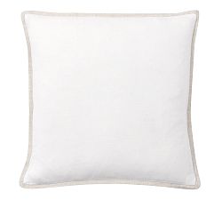 Open Box: Belgian Flax Linen Contrast Flange Sham, Euro, Set of 3 - White/Flax