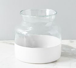 Open Box: Color Block Glass Mason Jar Vase (8.5"H) - White