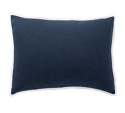 Open Box: Belgian Flax Linen Contrast Flange Sham, Standard, Set of 2 - Midnight/White