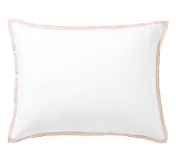 Open Box: Belgian Flax Linen Contrast Flange Sham, Standard, Set of 2 - White/Soft Rose