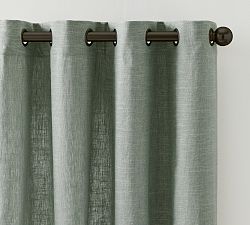 Open Box: Emery Linen Grommet Light Filtering Curtain, 50"W x 96"L - Mineral Blue, Antique Bronze Grommets