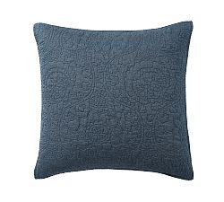 Open Box: Belgian Flax Linen Floral Stitch Quilted Sham, Euro, Set of 3 - Denim