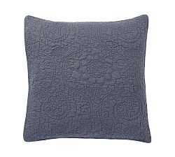 Open Box: Belgian Flax Linen Floral Stitch Quilted Sham, Euro, Set of 3 - Steel Blue