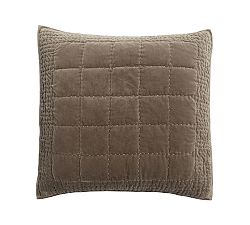Open Box: Velvet Handcrafted Box Stitch Quilted Sham, Euro, Set of 2 - Mocha