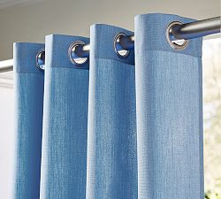 Open Box: Outdoor Performance Heathered Canvas Curtain,  50" x 84" - Chambray/Pewter