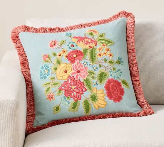 Ambretta Embroidered Fringe Pillow